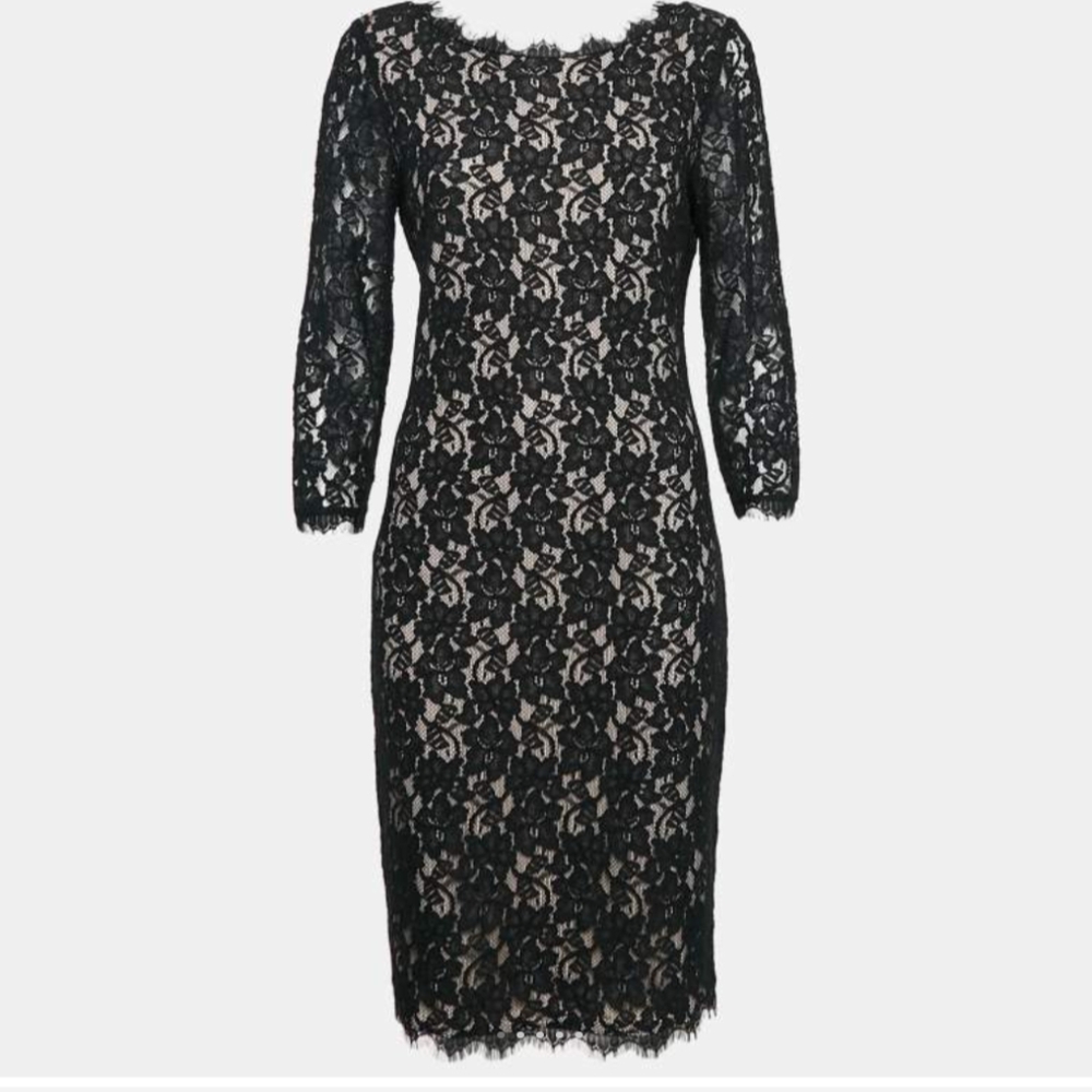 Diane Von Furstenberg Black Lace Colleen Long Sheath Black Lace Dress 4